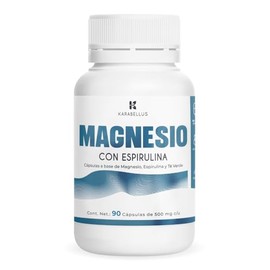 Magnesio con Espirulina y Té Verde, 90 Cápsulas por Frasco, Suplemento Mineral para Recuperación Muscular y Bienestar