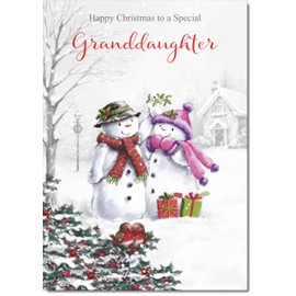 doodlecards Granddaughter Christmas Card Two Snowmen Medium Size Christmas Card for Granddaughter with Plain Envelope
