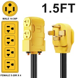 Suplevel Dryer Adapter 30 Amp 240V to 20 Amp 15 Amp 110V Adapter, NEMA 14-30P to 4X 5-20R 5-15R, 4-Prong Dryer Male Plug to Four T-Blade Household Outlet w/ 24amp Circuit Breaker, ETL Listed