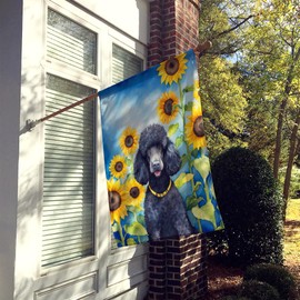 Caroline's Treasures DAC6138CHF Black Poodle in Sunflowers House Flag Large Porch Sleeve Pole Decorative Outside Yard Banner Artwork Wall Hanging, Polyester, House Size, Multicolor