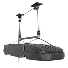 TRUSOON Ceiling Storage Hoist for Cargo Box, Heavy-Duty Garage Pulley Lift System Holds 150 lbs, Fit 10-14 Foot Ceilings, Cargo Box Storage, Garage Organization