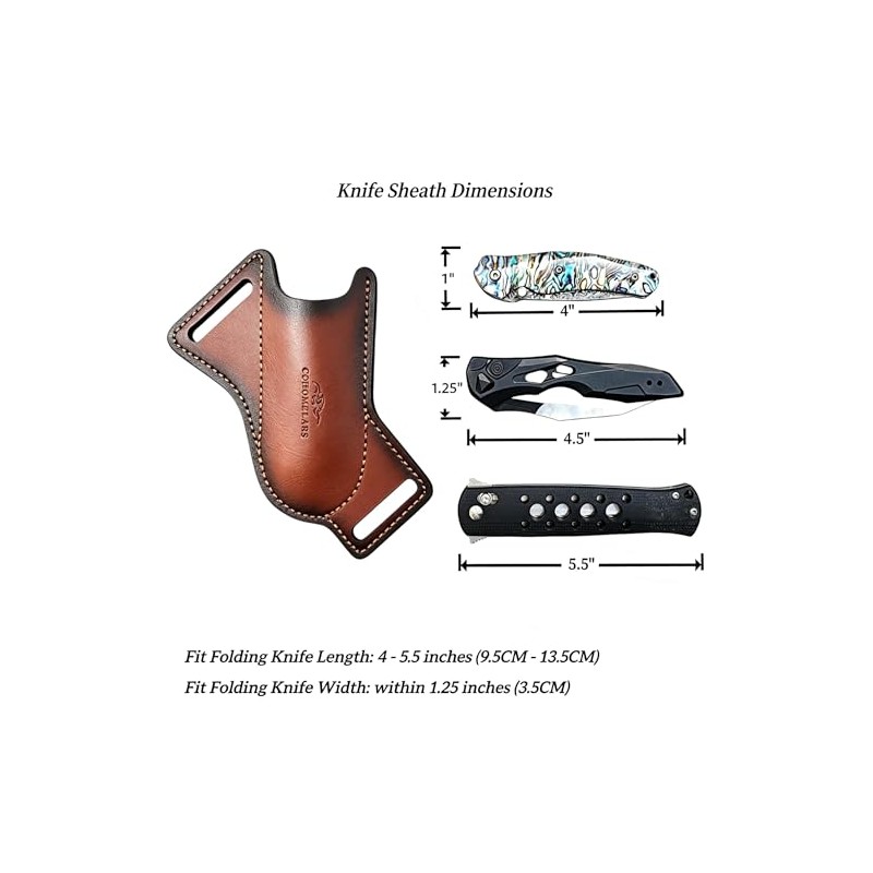 Leather Folding Knife Sheath for Belt, Horizontal Carry Brown Knife