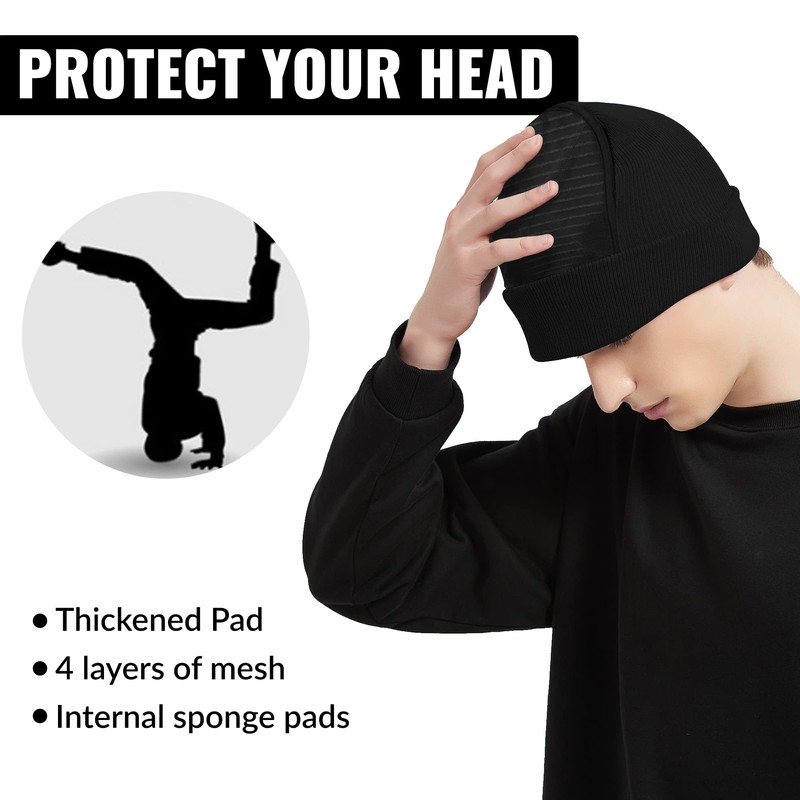 WRTTR-Boys Professional Bboy Cap Padded Head Spin Beanie Knitted Cotton