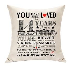 14th Birthday Gifts for Girls You Have Been Loved for 14 Years Birhtday Decoration for Boys Inspirational Gifts for Her Him Reminder Gifts Cushion Cover for 14th Birthday Party (14)