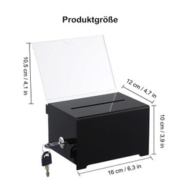 Empfohlene Box, Spendenbox Abschließbar, Acrylspendenbox, Abschließbare Spendenbox, mit Schwarzem Schlüssel, mit Aufklebern, für Rezensionen, Spenden und das Sammeln von Visitenkarten, Schwarz