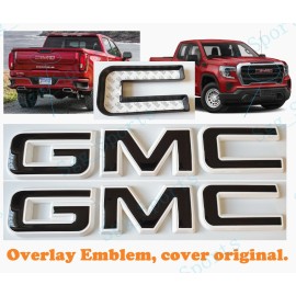 Auto GMC 2019-2025 GMC Sierra 1500 2500HD 3500HD Front & Rear White Black OVERLAY Emblem