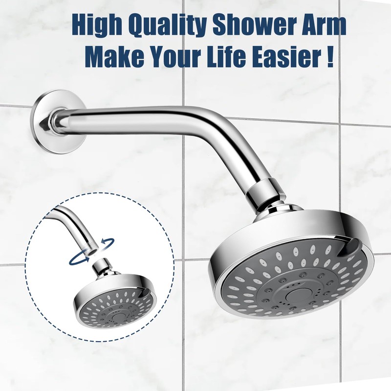 Shower Arm with Flange, 10 Inch Chrome Shower Pipe, Wall