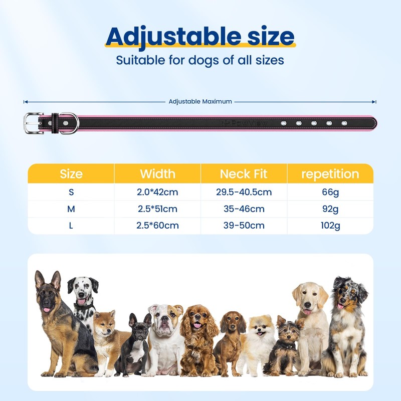 PawView Leather Padded Dog Collar & Smart AirTag Holder- Soft