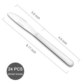 Funnydin 24 Pieces Dinner Knives Set, 8.1" Inches Table Knives Set, Durable Butter Knife, Food Grade Stainless Steel Dinner Knife, Cost-effective Knives Silverware - Mirror Polished, Dishwasher Safe