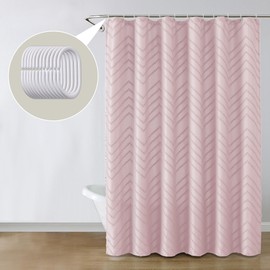 Chyhomenyc Chevron Extra Long Blush Pink Fabric Shower Curtain 72x78 inches, Boho Shower Curtain Modern Farmhouse Chic Textured Tufted Chevron Striped Minimalist Hotel Bathroom Shower Curtain