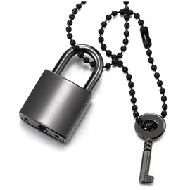 COOLSTEELANDBEYOND Grey Key and Lock Matching Set Pendant Necklace for Men Women, 28 Inches Black Ball Chain,, Metal, not-applicable