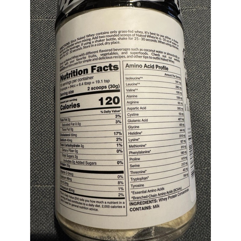 Naked Whey Grass Fed Premium Unflavored Whey Protein Exp 01/27