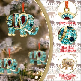 HEYINSHEN Elephant Christmas Ornaments Metal with Rhinestone Blue Elephant Christmas Tree Decor Hanging Ornaments for Home Xmas Decor Keepsake Gifts for Women Sisters Mom Kids Girls Party Supplies