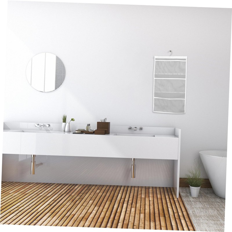 Ciieeo 1Pc White Hanging Bathroom Organizer with Mesh Pockets for