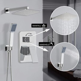 LCEVCGK Shower Head - Shower Faucet Set Square Shower Combo System with 8'' Rainfall Shower Head Wall Mount Handheld Shower, Stainless Steel with Chrome Finish Bath Shower Head,Chrome