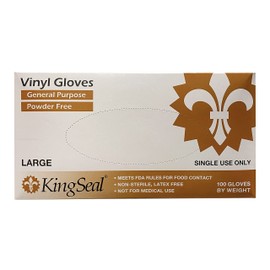 KingSeal LARGE Vinyl Disposable Gloves, Powder-Free, 4 mil, Clear - 10 Boxes of 100 Gloves by Weight (1000 Count)