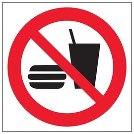 VSafety No Food Or Drink Symbol Prohibition Sign - Square - 200mm x 200mm - 1mm Rigid Plastic