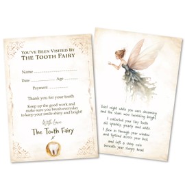 PartiKraft - Pack of 10 - Tooth Fairy Certificates - A6 Size Rustic Watercolour Fairy Letters - Double Sided 350gsm Matte Card
