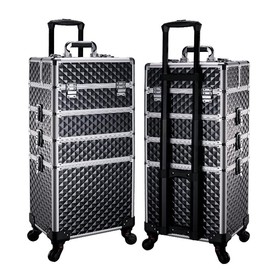 SCIKHEFT 5-in-1 Modular Makeup Trolley – Heavy-Duty & Portable Beauty Case (diamond black)
