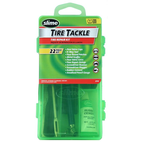 Slime 2510 Tire Repair Tackle Kit, AVT, Tractor, Off-Road Tire Care Essentials, Compact, Durable, Chrome, 22-Piece Set