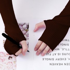 Tongcloud Arm Warmers Winter Fingerless Long Gloves for Women for Women with Thumb Hole (Coffee, 15.8inches)