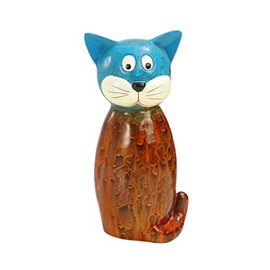 Dehner Fence Figurine Kitty, Approx. 23.5 x 12 x 9 cm, Polyresin, Red/Blue, Multi-Coloured