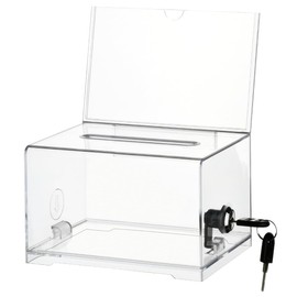 FOCCTS Clear Acrylic Donation Box with Lock, Ballot Box Suggestion Box Tip Box With Sign Holder, Raffle Ticket Box Clear Lock Box for Voting Donation Ticket Comment Tips(6.2" x 4.5" x 4")