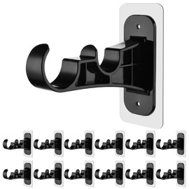 Antimbee 12 Pack No Drill Double Curtain Rod Brackets, No Nail Adhesive Curtain Rods Holder, Non-Drilling Stick on Rod Hooks, Double Brackets Hangers for Living Room, Bathroom, Kitchen (Black)