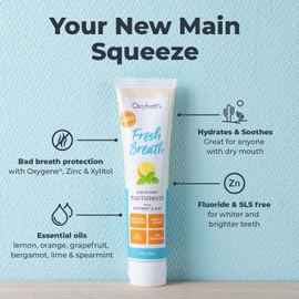 Oxyfresh Premium Maximum Fresh Breath Lemon Mint Toothpaste - Clean Teeth & Fresh Breath - Natural Essential Oils & Natural Xylitol to Help Fight Tartar - SLS & Fluoride Free, 3-5oz