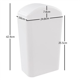 Esdiplot 14 Liter Plastic Trash Can with Swing Lid, Slim Garbage Bin Waste Basket, White