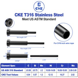 CKE 20 Pack Black Invisible Cable Railing Kits, 3/16" Black Stainless Steel Invisible Receiver and Swage Tensioner Stud End for 2x2 4x4 Wood Metal Post Deck Stairs, Cable Railing Hardware, BCR31