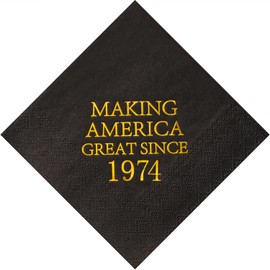 Crisky 50th Birthday Napkins Black and Gold Dessert Beverage Cocktail Luncheon Napkins 50th Birthday Decoration Party Supplies, Making America Great Since 1969, 50 Pack 4.9"x4.9" Folded