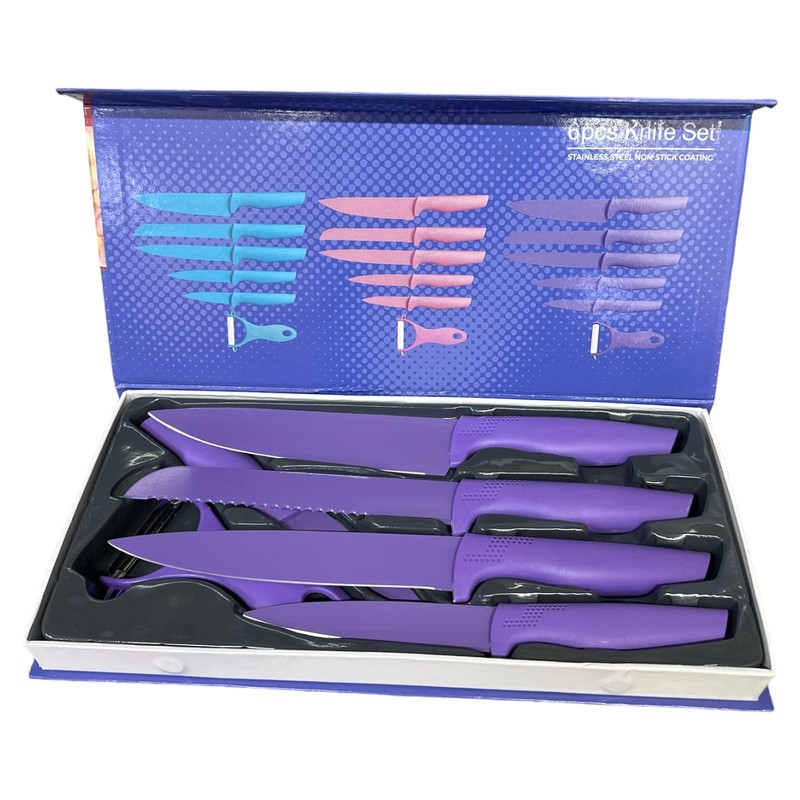 Stainless Steel Purple 6 Piece Kitchen Knife Set