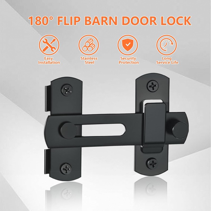 KOVOSCH 180° Degree Flip Sliding Barn Door Lock (180° Barn