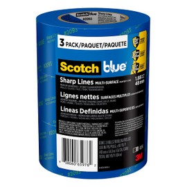 ScotchBlue Sharp Lines Multi-Surface Painter's Tape, 1.88 Inches x 60 Yards, 3 Rolls, Blue, Paint Tape Protects Surfaces and Removes Easily, Edge-Lock Painting Tape for Indoor and Outdoor Use