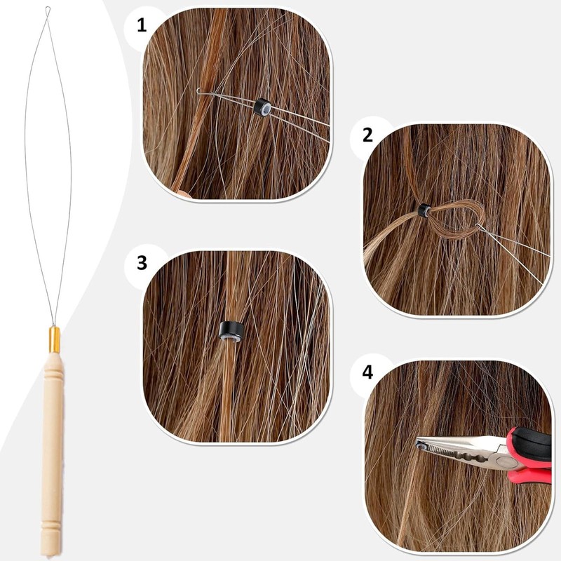 Hair Extension Tools Kit,2500 Silicone Lined Ring Beads,Pliers, Micro Link