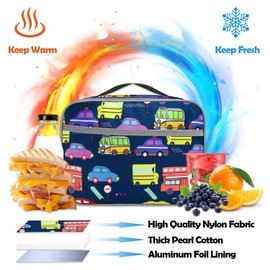 Alederways Insulated Lunch Bag, Kids Lunch Bag, Portable Thermal Cooler Insulated Lunch Box for School Picnic Work Travel (Dark Blue Car)