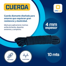 Cuerda Diamante 4mm 10 mts | Ultra Resistente Para Supervivencia, Náutica y Camping | Trenzado de Alta Durabilidad Tipo Diamante Diseñada Para Proteger El Nucleo de La Cuerda | Negra | DN 4mm 10Mts