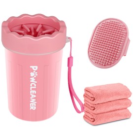 Dog Paw Cleaner for Dogs, (with 3Pcs Absorbent Towels & Adjustable Dog Bath Brush) Dog Paw Washer,Buddy Muddy Pet Foot Cleaner (Pink, Medium)