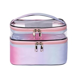 FITINI - Bolsas de maquillaje de doble capa para almacenamiento de viaje, cosméticos, organizador de maquillaje, bolsas de aseo resistentes al agua para mujeres, Gradiente Púrpura, Doble capa