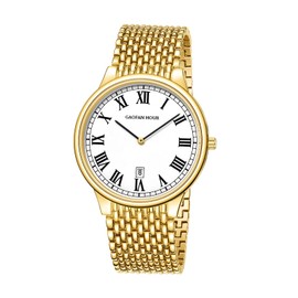 GAOFAN HOUR Watches for Men, Roman Disl Analog Quartz Gold Watch with Date Classic Business Style Waterproof with Tools