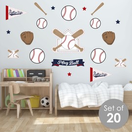 Big Dot of Happiness Batter Up - Baseball - Peel and Stick Sports Decor Vinyl Wall Art Stickers - Wall Decals - Set of 20