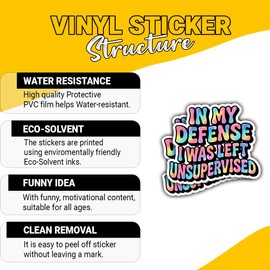 3 Pcs in My Defense I was Left Unsupervised Stickers – Funny Sarcastic Decals – Gifts for People Who Love Humor – for Laptop, Water Bottle, Tumbler – 3"x3"