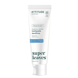 Attitude Whitening Fluoride-Free Toothpaste, Peppermint Flavor, Sugar-Free, Plant & Mineral-Based Formula, Vegan & Cruelty-Free, Clean Oral Care, 4.2 
