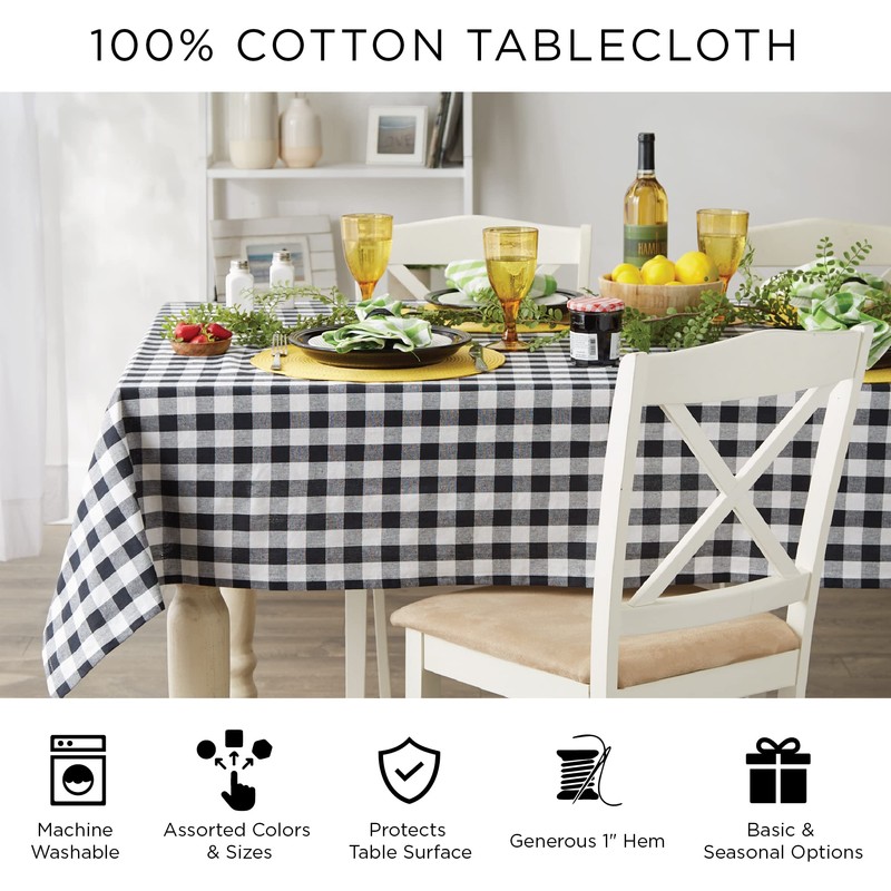 DII DII Checkered Tabletop Collection 100% Cotton, Machine Washable, Tablecloth,
