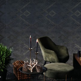 Zambaiti Parati Modern Vinyl Non Woven Honeycomb dots Black Bronze Metallic Textured Square Ornaments Wallpaper roll 3D, Charcoal, dark gray, Black, Bronze, Metallic, 2.3 ft x 33 ft = 76 sq.ft