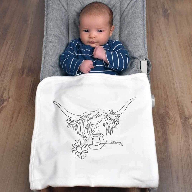 Azeeda 'Highland Cow With Flower' Cotton Baby Blanket/Shawl (BY00009188)