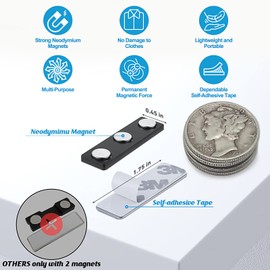 20-Piece Magnetic Name Badge Clips, Name Tag Magnets Magnetic Badge Holder ID Leaflet Clips, with Three High-Strength Neodymium Magnets and Adhesive Tape, Suitable for Sticking Posters or Pictures etc