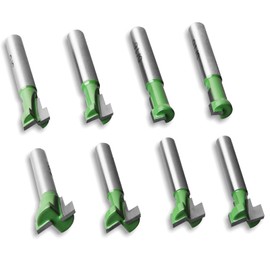 8PCS Keyhole Router Bit Set 1/4" Shank, Hakkin Carbide T-Slot Router Bit Set Woodworking T-Track Grooving Milling Cutters Set for 5/16", 3/8", 1/2", 5/8", 9/16" Hex Bolts, Green