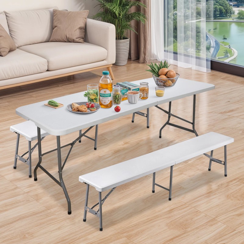 SEGAWE Folding Table Set w/2 Benches 6FT Camping Picnic Table